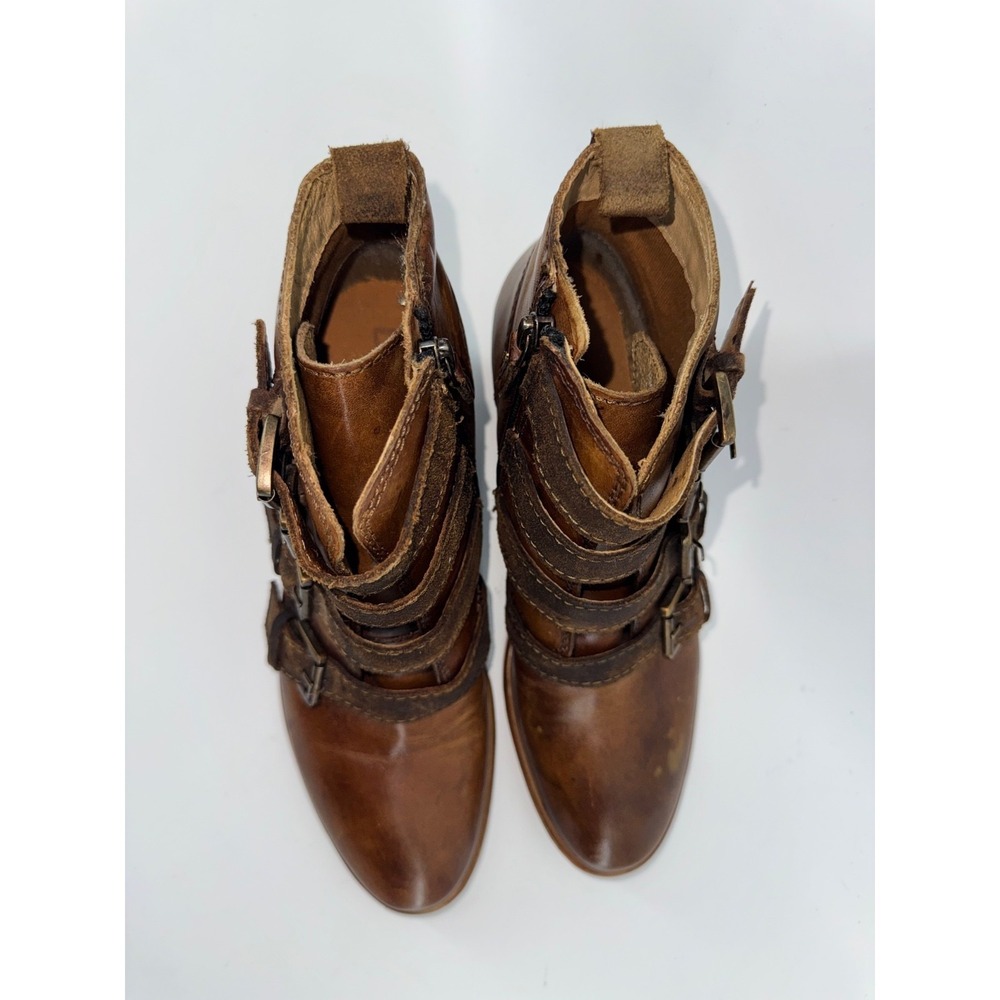 BED|STU ROAN Brown Leather Boots 4 Buckle Block Heel Moto Boho Western Sz 7.5 - Picture 2 of 14